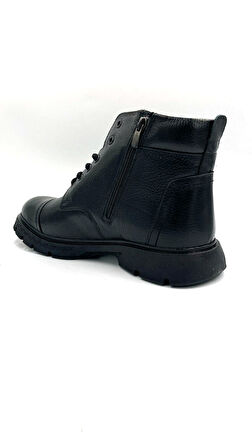 Beyaz (Bozyaka) Hakiki Deri İçi Kürklü Termo Kaymaz Taban Günlük Erkek Bot SİYAH