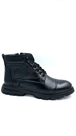 Beyaz (Bozyaka) Hakiki Deri İçi Kürklü Termo Kaymaz Taban Günlük Erkek Bot SİYAH