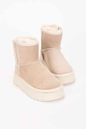 Beyaz (Sema) İçi Kürklü Cırtlı Eva Hafif Taban Kız Çocuk Kışlık Bot BEJ