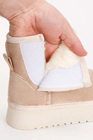 Beyaz (Sema) İçi Kürklü Cırtlı Eva Hafif Taban Kız Çocuk Kışlık Bot BEJ