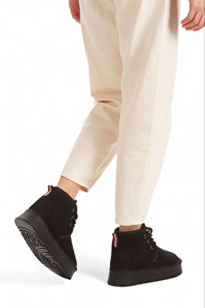 Beyaz (Sema) Içi Yünlü Kalın Eva Hafif Tabanlı Bağcıklı Bot SİYAH