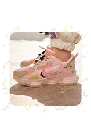 Vicco Mask Şefaf Havalı Taban Lastik Bağcıklı Ortapedik Uniseks Çocuk Spor Ayakkabı PUDRA