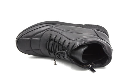 Beyaz (Clavi) Hakiki Deri Poli Hafif Taban Fermuarlı Günlük Kadın Comfort Ayakkabı SİYAH