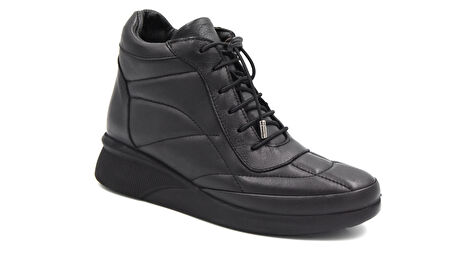 Beyaz (Clavi) Hakiki Deri Poli Hafif Taban Fermuarlı Günlük Kadın Comfort Ayakkabı SİYAH