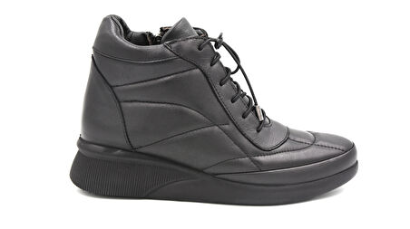 Beyaz (Clavi) Hakiki Deri Poli Hafif Taban Fermuarlı Günlük Kadın Comfort Ayakkabı SİYAH