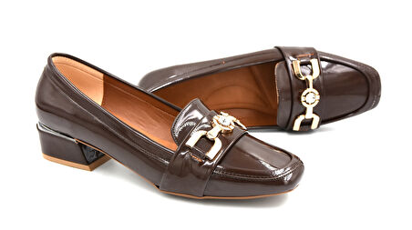 Beyaz (Park Moda) Zeni Ön Toka Detaylı Alça Kalın Topuklu Günlük Kadın Ayakkabı KAHVE