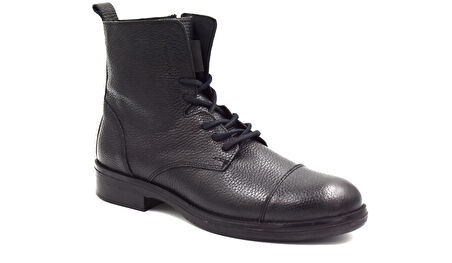 Beyaz Runi Hakiki Deri Termo Kaymaz Taban Bağcıklı&Femuarlı Erkek Postal Bot SİYAH