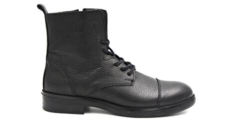 Beyaz Runi Hakiki Deri Termo Kaymaz Taban Bağcıklı&Femuarlı Erkek Postal Bot SİYAH