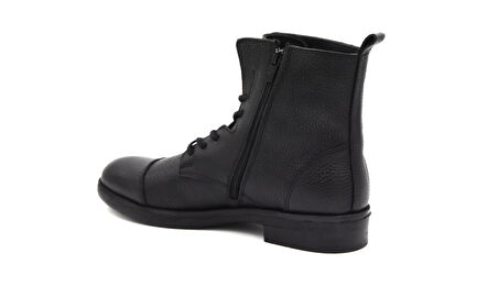 Beyaz Runi Hakiki Deri Termo Kaymaz Taban Bağcıklı&Femuarlı Erkek Postal Bot SİYAH