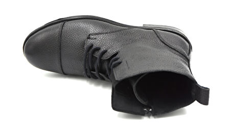 Beyaz Runi Hakiki Deri Termo Kaymaz Taban Bağcıklı&Femuarlı Erkek Postal Bot SİYAH