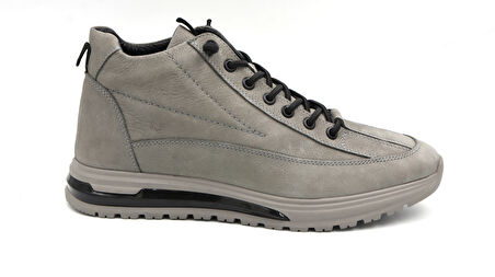 Beyaz (Lisans) Hakiki Deri Termo Kaymaz Taban Erkek Günlük Bot GRİ