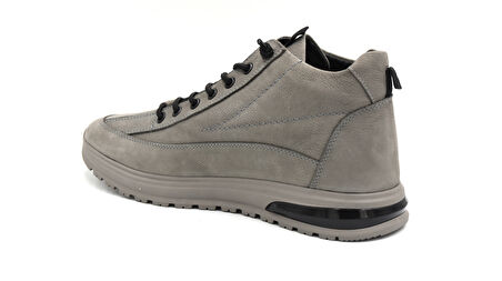 Beyaz (Lisans) Hakiki Deri Termo Kaymaz Taban Erkek Günlük Bot GRİ