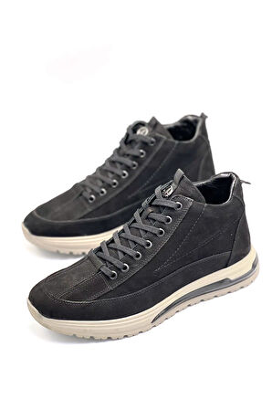 Beyaz (Lisans) Hakiki Deri Termo Kaymaz Taban Erkek Günlük Bot SİYAH