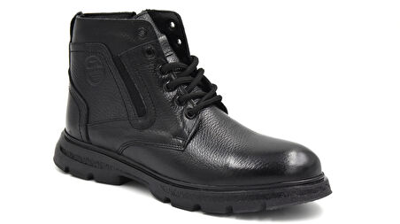 Beyaz (Bozkaya) Hakiki Deri Termo Kaymaz Taban İçi Kürklü Fermuarlı&Bağcıklı Erkek Bot SİYAH