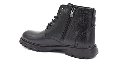 Beyaz (Bozkaya) Hakiki Deri Termo Kaymaz Taban İçi Kürklü Fermuarlı&Bağcıklı Erkek Bot SİYAH