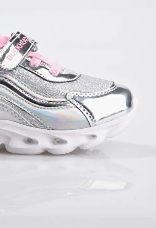 Buckhead 4430 Glossy Shıny Işıklı Çocuk Cırtlı Spor Ayakkabı GUMÜŞ