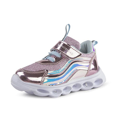 Buckhead 4430 Glossy Shıny Işıklı Çocuk Cırtlı Spor Ayakkabı PEMBE