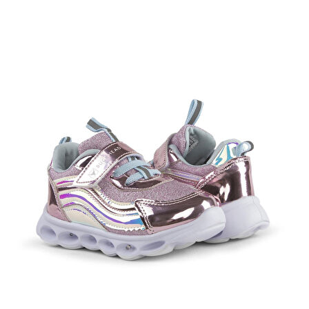 Buckhead 4430 Glossy Shıny Işıklı Çocuk Cırtlı Spor Ayakkabı PEMBE