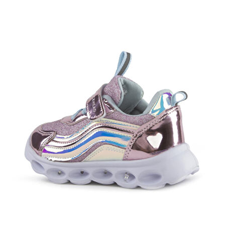 Buckhead 4430 Glossy Shıny Işıklı Çocuk Cırtlı Spor Ayakkabı PEMBE