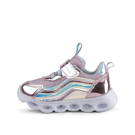 Buckhead 4430 Glossy Shıny Işıklı Çocuk Cırtlı Spor Ayakkabı PEMBE
