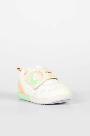 Vicco Donut Ortapedik Kauçuk Hafif Taban Cırtlı Bebe İlk Adım Spor Ayakkabı Beyaz Pudra