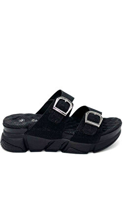 Muya Kiirus Masajlı Taban Çift Tokalı Kadın Terlik SİYAH