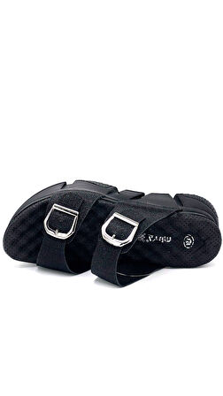 Muya Kiirus Masajlı Taban Çift Tokalı Kadın Terlik SİYAH