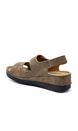 Roy Jones Kadın Ortopedik Anatomik Tabanlı Çift Bantlı Cırt Cırtlı Arkadan Tokalı Günlük Sandalet Terlik KAHVE