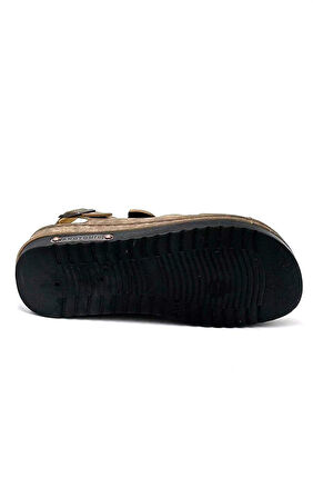 Roy Jones Kadın Ortopedik Anatomik Tabanlı Çift Bantlı Cırt Cırtlı Arkadan Tokalı Günlük Sandalet Terlik KAHVE