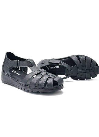 Voyager İçi Dışı Hakiki Deri Günlük Kadın Sandalet Ayakkabı SİYAH