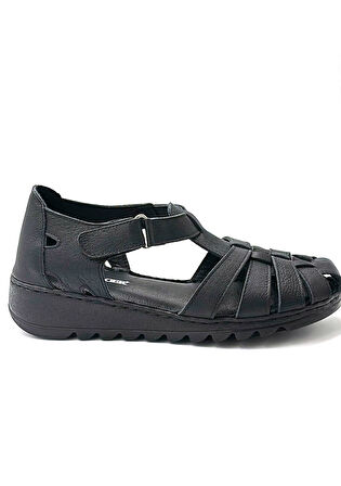 Voyager İçi Dışı Hakiki Deri Günlük Kadın Sandalet Ayakkabı SİYAH