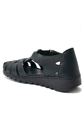 Voyager İçi Dışı Hakiki Deri Günlük Kadın Sandalet Ayakkabı SİYAH