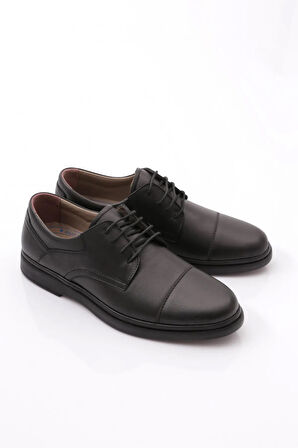 Prego (Tardelli) İçi Dışı Hakiki Deri İçi Jel Poli Hafif Taban Erkek Günlük Comfort Ayakkabı BLACK