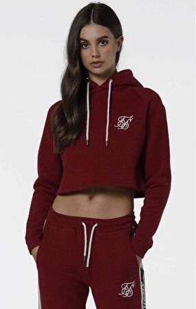 SikSilk Crop Bordo Kapşonlu Bayan Sweatshirt