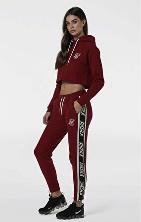 SikSilk Crop Bordo Kapşonlu Kadın Sweatshirt
