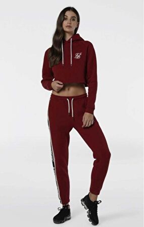 SikSilk Crop Bordo Kapşonlu Kadın Sweatshirt