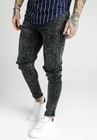 SikSilk Bust Knee Erkek Kot Pantolon Black