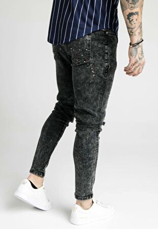 SikSilk Bust Knee Erkek Kot Pantolon Black