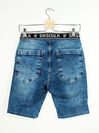 SikSilk Elastic Erkek Kot Şort Mavi