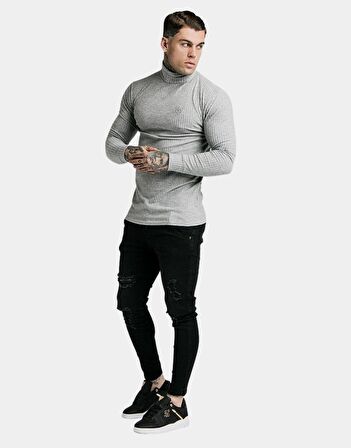 SikSilk Fırçalı Örgü Erkek Balıkçı Jumper Gri