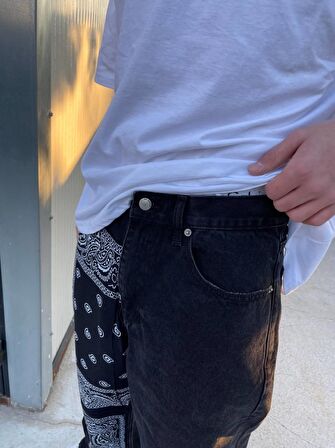Premium Designer Bandana Patched Kot Pantolon