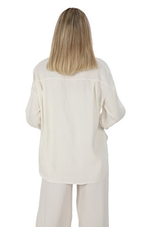 Flosh Viskon Oversize Gömlek-Krem