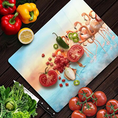 Decovetro Cam Kesme Tahtası Flamingo Desenli 30x40 Cm