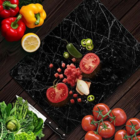 Decovetro Cam Kesme Tahtası Siyah Granit Desenli 30x40 Cm