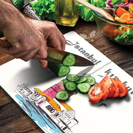 Decovetro Cam Kesme Tahtası Kız Kulesi Desenli 30x40 Cm