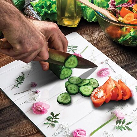 Decovetro Cam Kesme Tahtası Pembe Çiçek Desenli 30x40 Cm