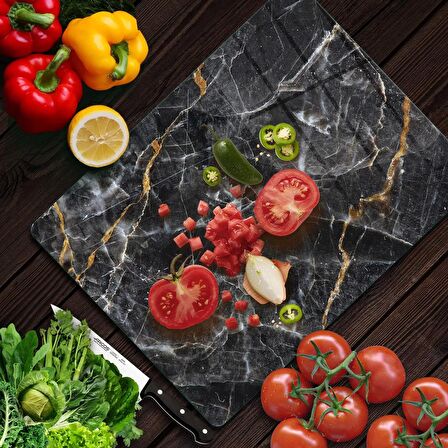 Decovetro Cam Kesme Tahtası Siyah Mermer Desenli 20x30 Cm