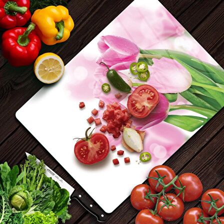 Decovetro Cam Kesme Tahtası Lale Çiçekleri Desenli 20x30 Cm