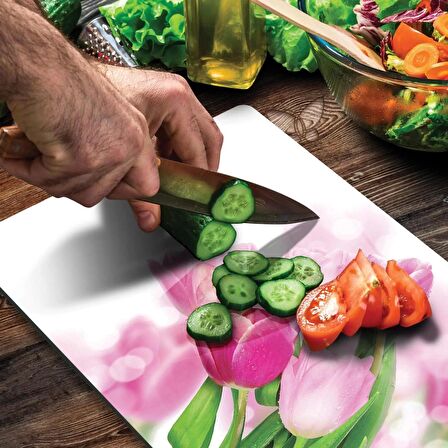 Decovetro Cam Kesme Tahtası Lale Çiçekleri Desenli 20x30 Cm