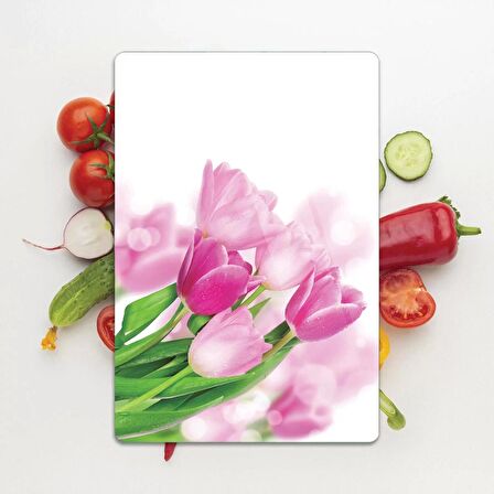 Decovetro Cam Kesme Tahtası Lale Çiçekleri Desenli 20x30 Cm
